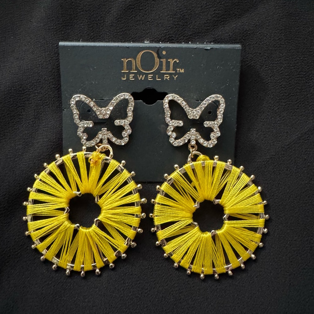 nOir Jewelry Yellow and Silver Butterfly Hoop Earrings